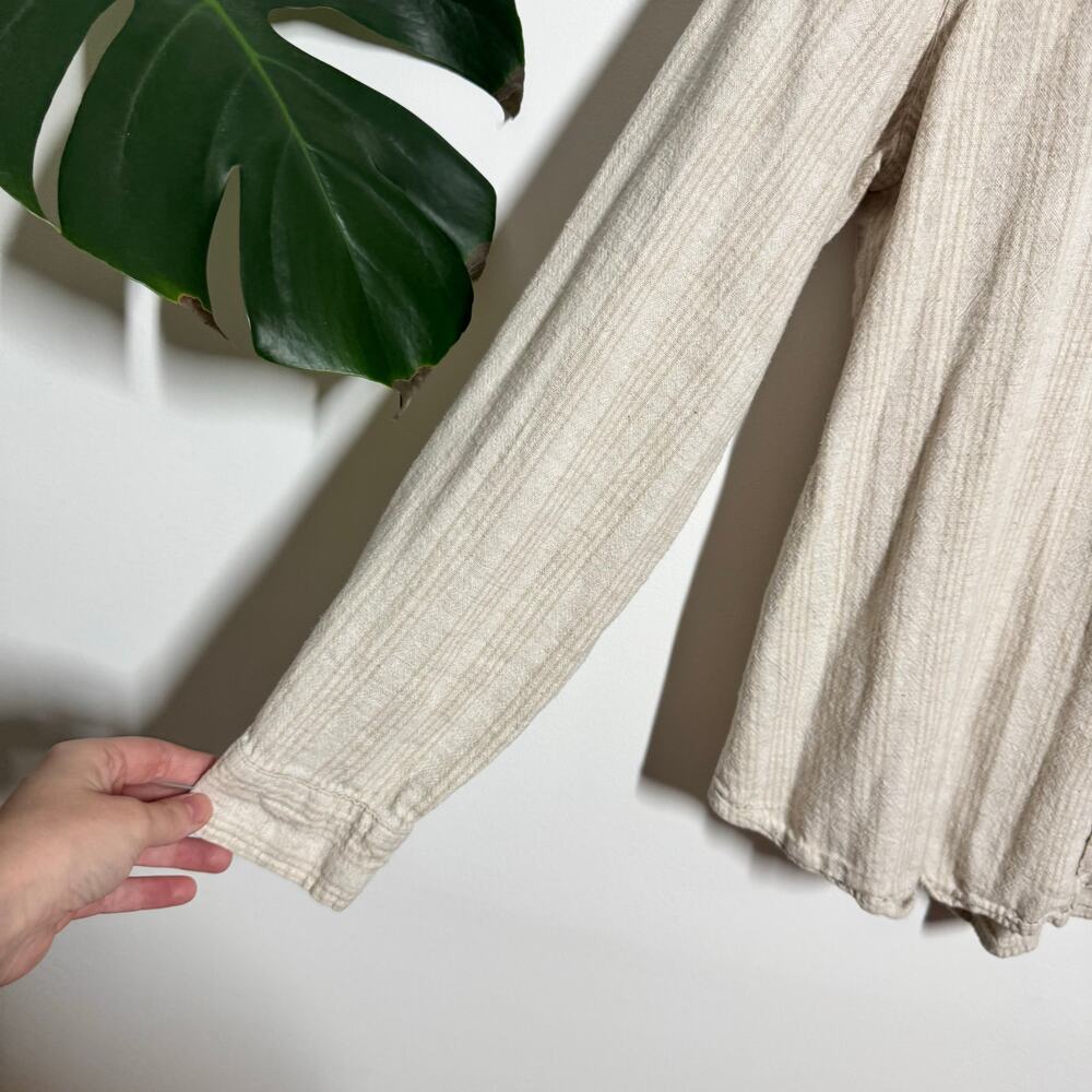 Orvis Button Up Linen Shirt Women L Tan Beige Long Sleeve Coastal Minimal Modest - Picture 10 of 10